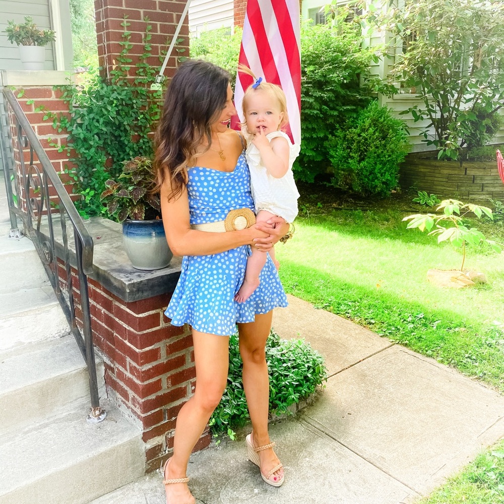Blue and white polka dot tank top